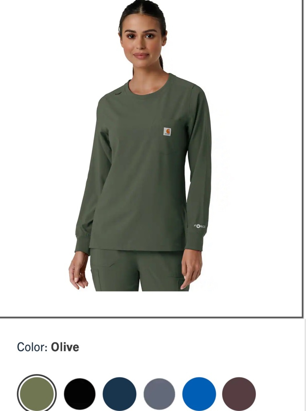 Carhartt Olive Green Long-Sleeve Pocket Crewneck Top